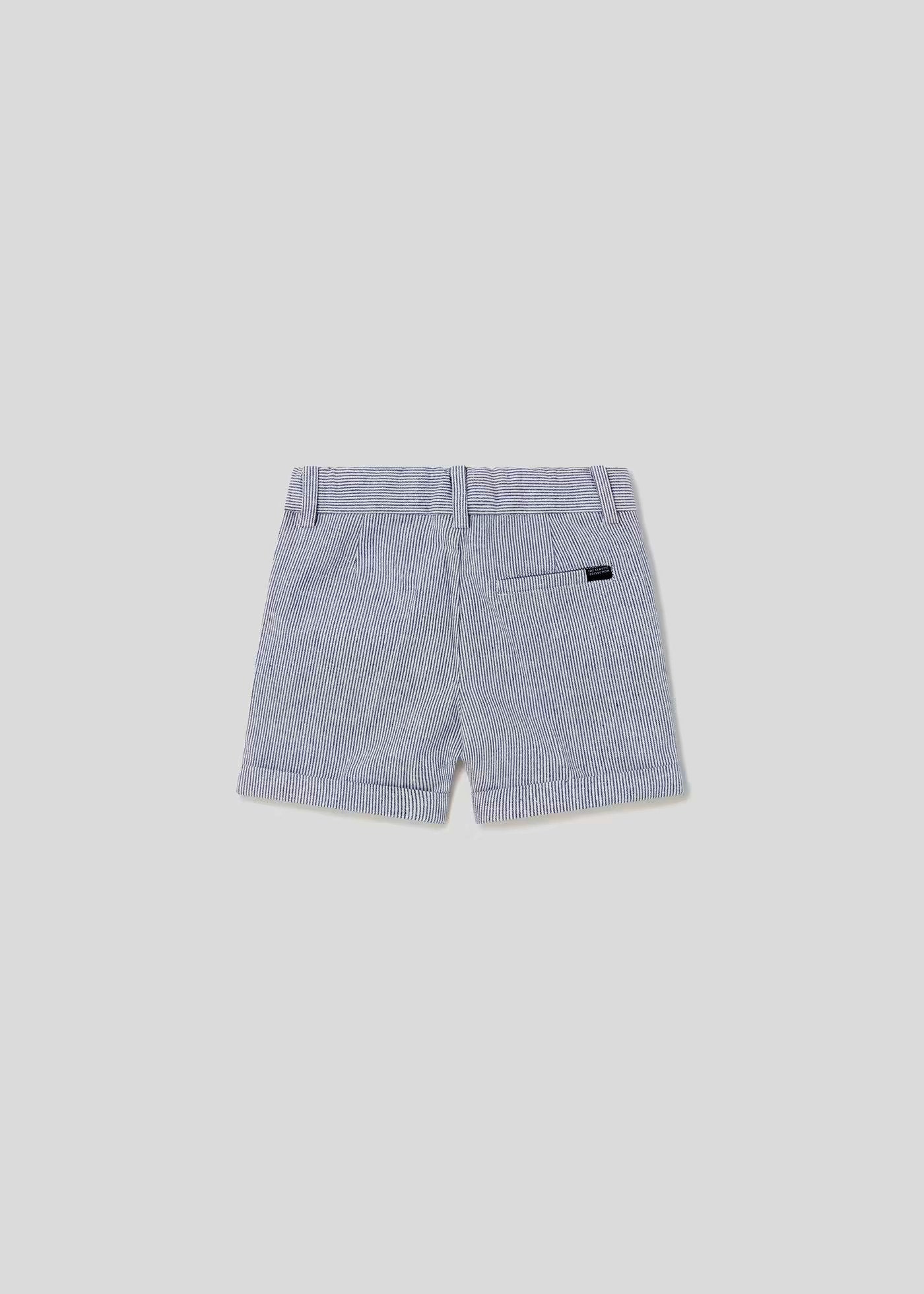 set bebe, bermuda vestir rallas marino, camisa cuello mao