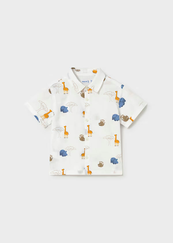 Camisa estampada, manga corta, dibujos animales de la selva,  bebé