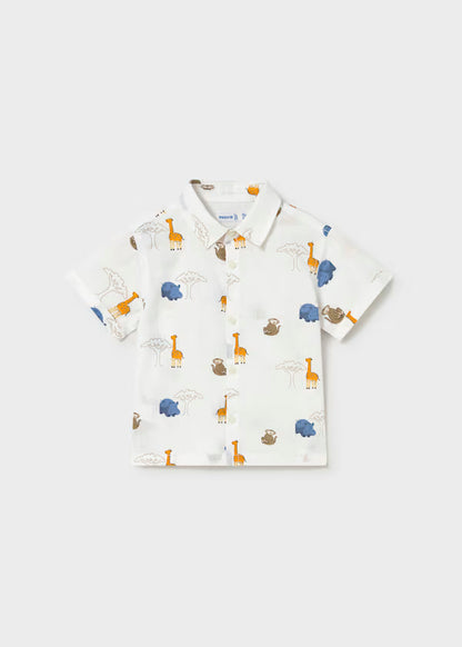 Camisa estampada, manga corta, dibujos animales de la selva,  bebé