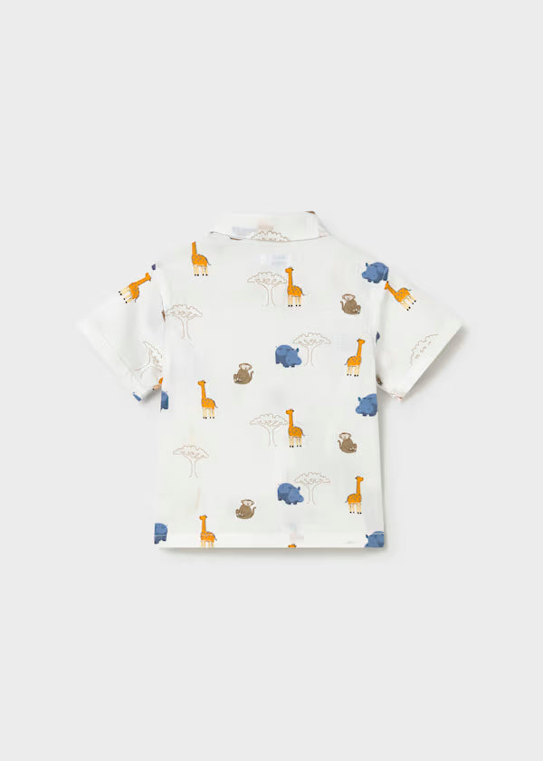 Camisa estampada, manga corta, dibujos animales de la selva,  bebé