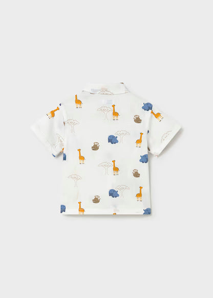 Camisa estampada, manga corta, dibujos animales de la selva,  bebé