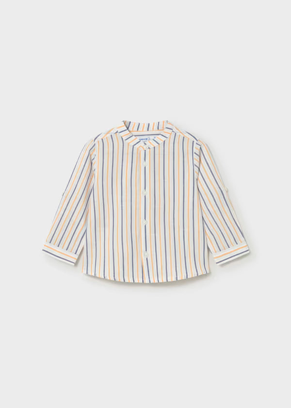 Camisa de manga larga con lino y cuello mao bebé
