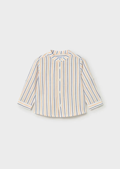 Camisa de manga larga con lino y cuello mao bebé