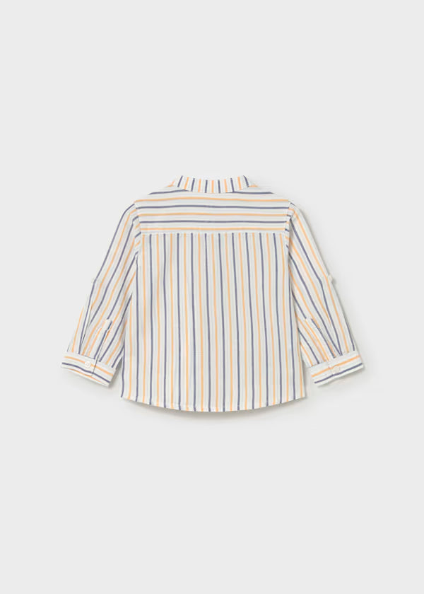 Camisa de manga larga con lino y cuello mao bebé