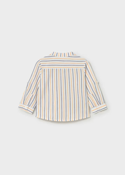 Camisa de manga larga con lino y cuello mao bebé