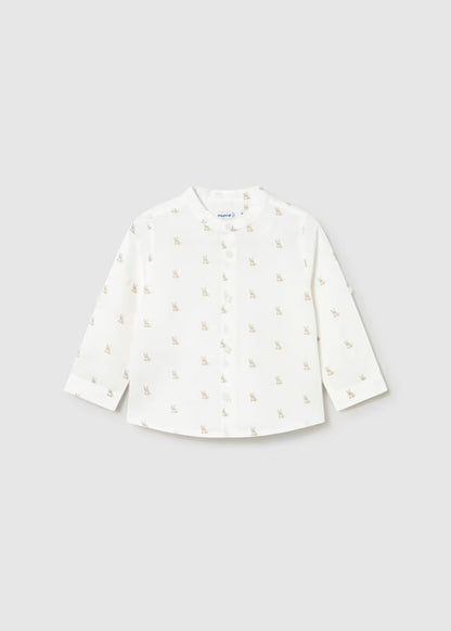Camisa de manga larga con lino color nata y cuello mao bebé