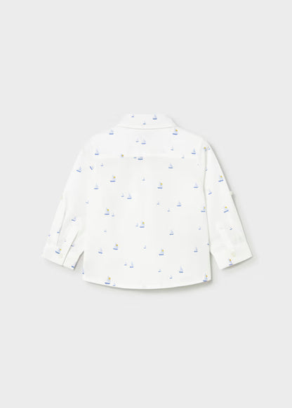 Camisa de manga larga con lino color blanco, textura barco, bebé