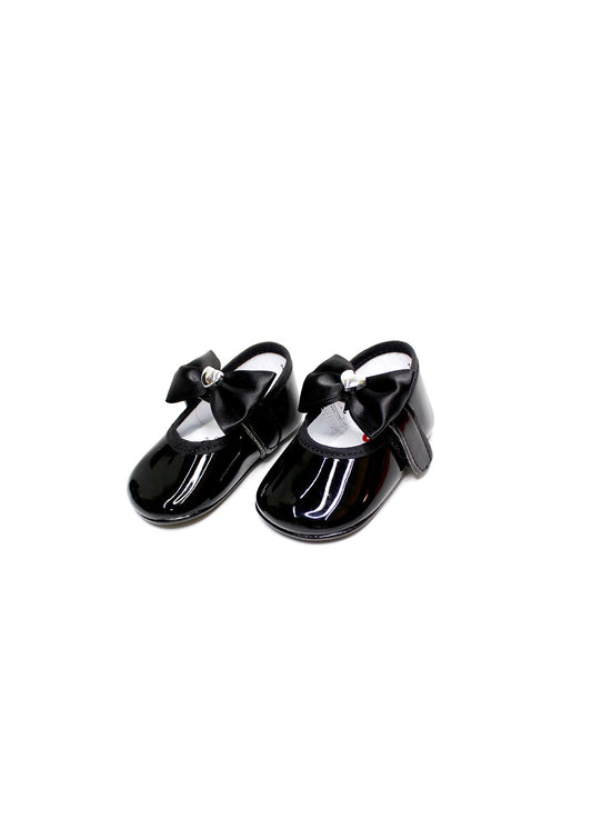 balerina charol color negro con moño de liston para recien nacida