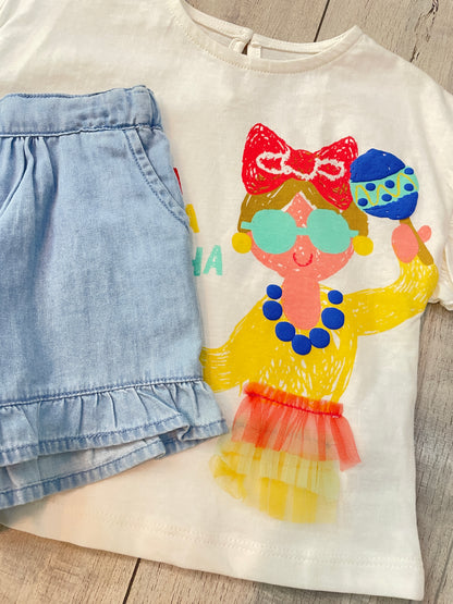 Set Blusa Blanca Short Denim