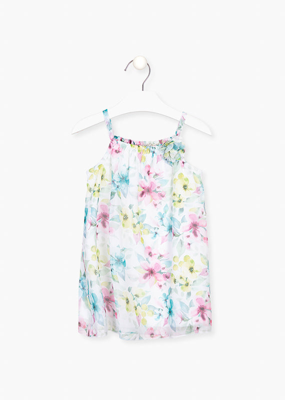 Vestido de tirantes suelto tipo bata de gasa floreada