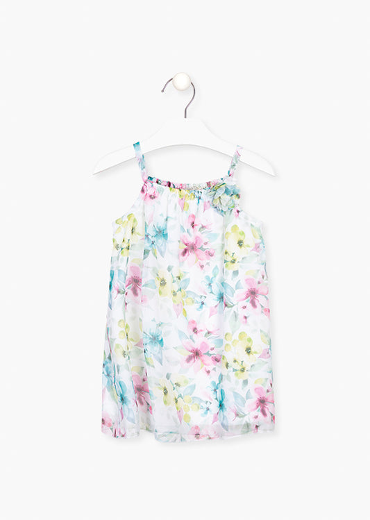 Vestido de tirantes suelto tipo bata de gasa floreada