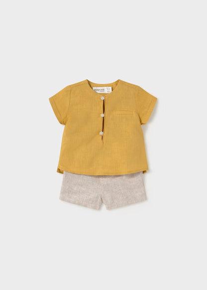 Conjunto short y camisa con lino, girasol. recién nacido
