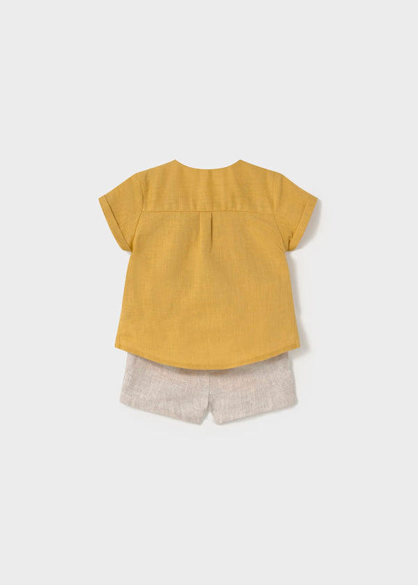 Conjunto short y camisa con lino, girasol. recién nacido