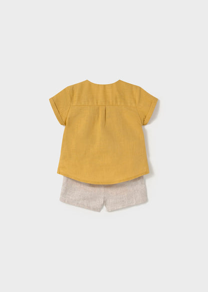 Conjunto short y camisa con lino, girasol. recién nacido