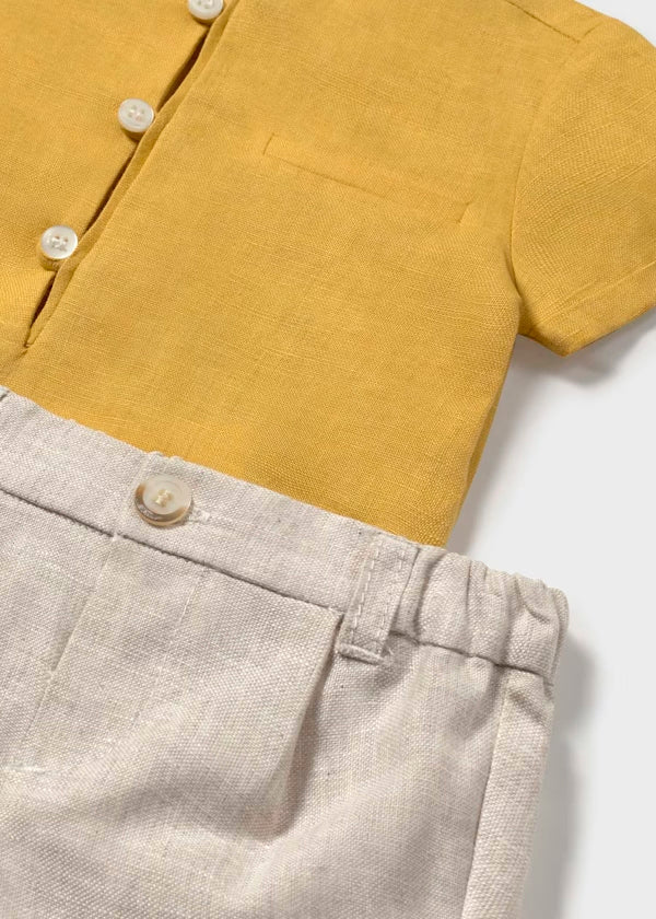 Conjunto short y camisa con lino, girasol. recién nacido