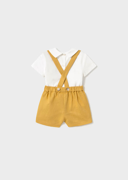 Conjunto short tirantes, girasol y camisa cuello recién nacido
