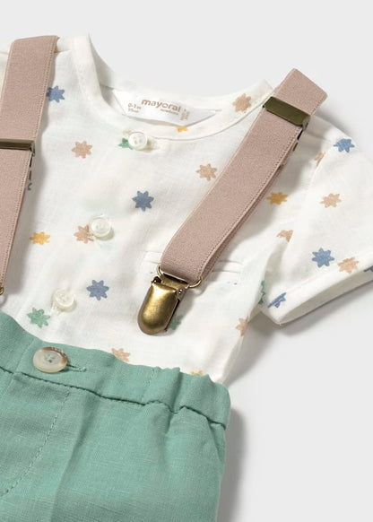 Conjunto short tirantes, brocoli y camisa cuello.  recién nacido