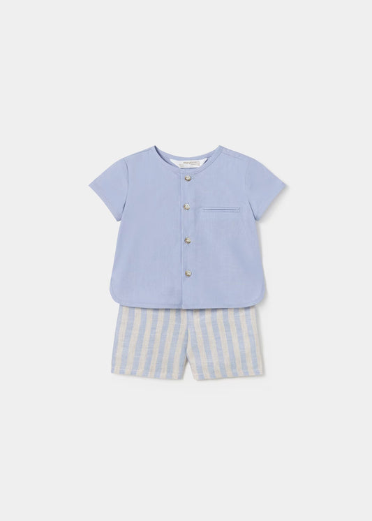 conjunto camisa cuello mao short lino