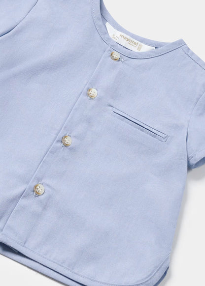 conjunto camisa cuello mao short lino