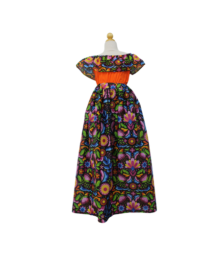 SET FALDA ADELITA FLORES BLUSA CAMPESINA NARANJA OLAN FLORES