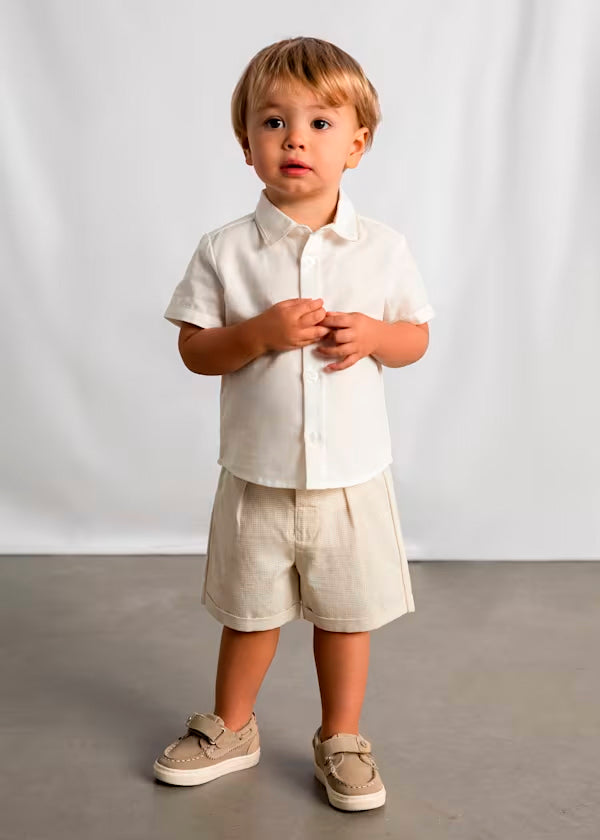 Conjunto bermuda y camisa con lino avena, bebé
