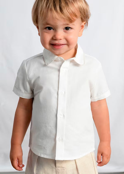 Conjunto bermuda y camisa con lino avena, bebé