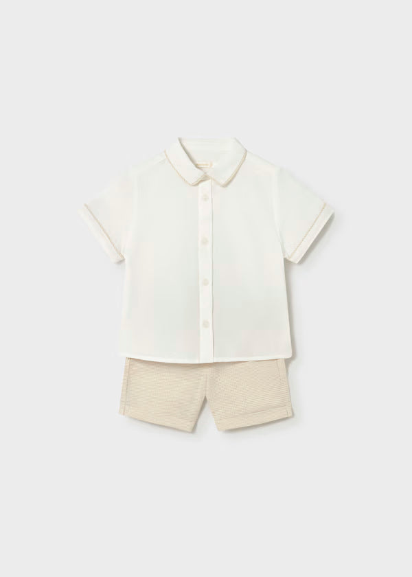 Conjunto bermuda y camisa con lino avena, bebé