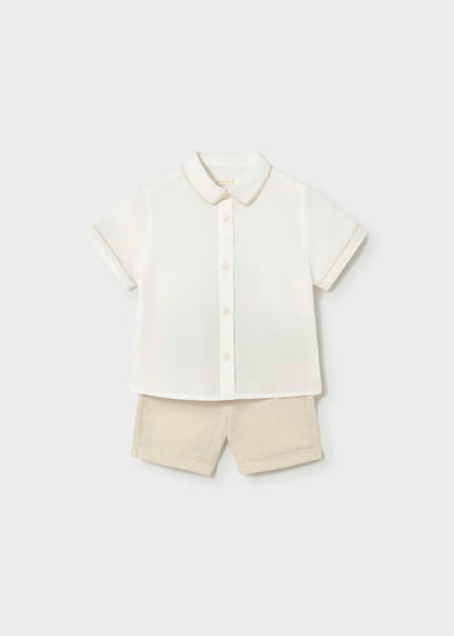 Conjunto bermuda y camisa con lino avena, bebé