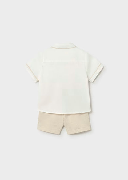 Conjunto bermuda y camisa con lino avena, bebé