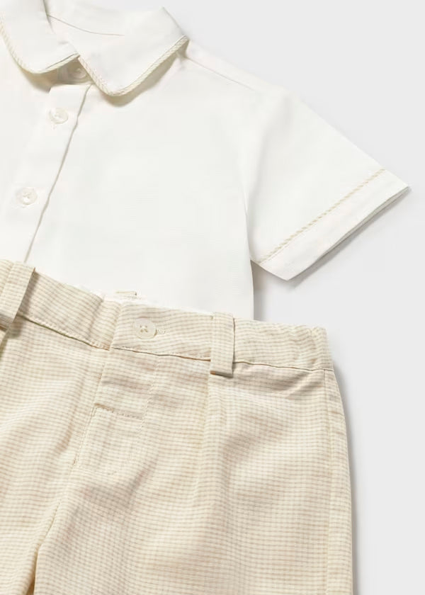 Conjunto bermuda y camisa con lino avena, bebé