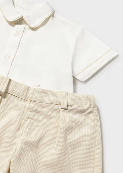 Conjunto bermuda y camisa con lino avena, bebé