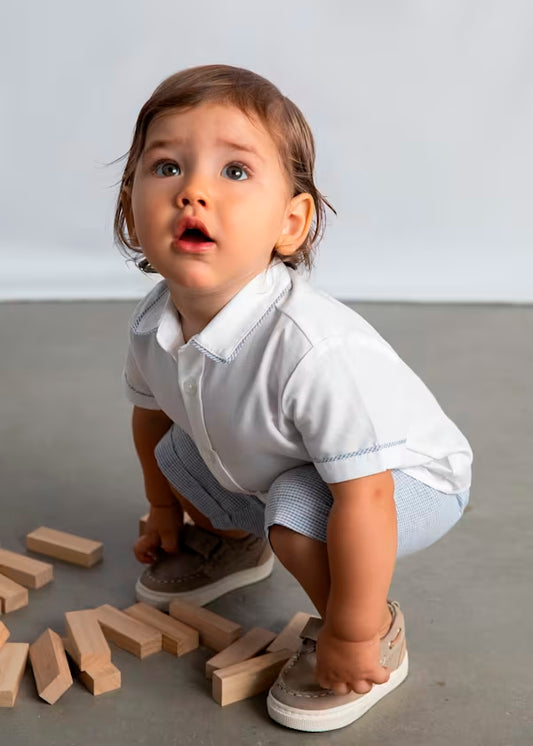 Conjunto bermuda y camisa con lino azul, bebé