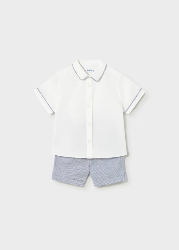Conjunto bermuda y camisa con lino azul, bebé