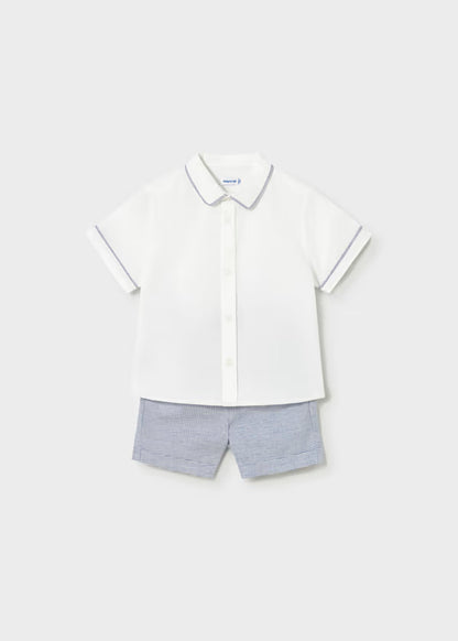 Conjunto bermuda y camisa con lino azul, bebé