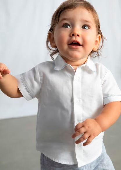 Conjunto bermuda y camisa con lino azul, bebé