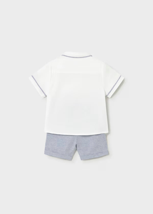 Conjunto bermuda y camisa con lino azul, bebé