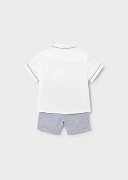 Conjunto bermuda y camisa con lino azul, bebé