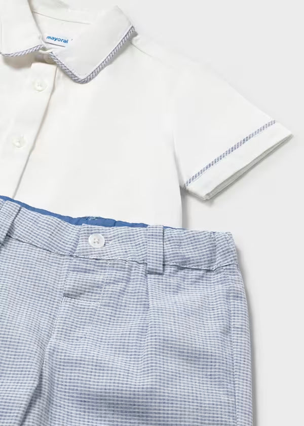 Conjunto bermuda y camisa con lino azul, bebé