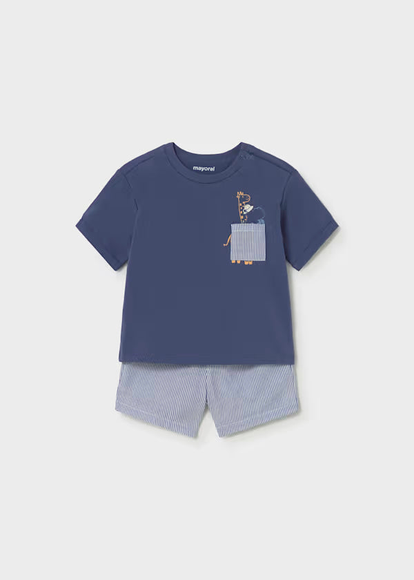 Conjunto bermuda y camiseta algodón, azul capri bebé