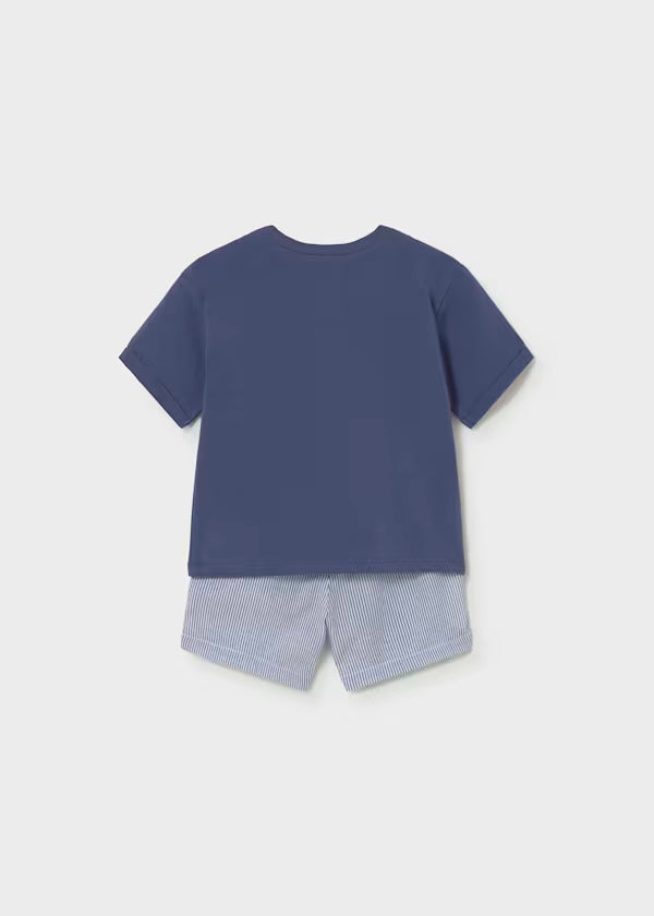 Conjunto bermuda y camiseta algodón, azul capri bebé