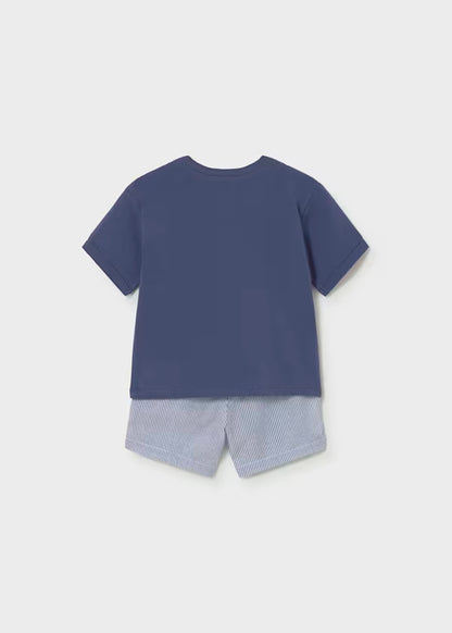 Conjunto bermuda y camiseta algodón, azul capri bebé