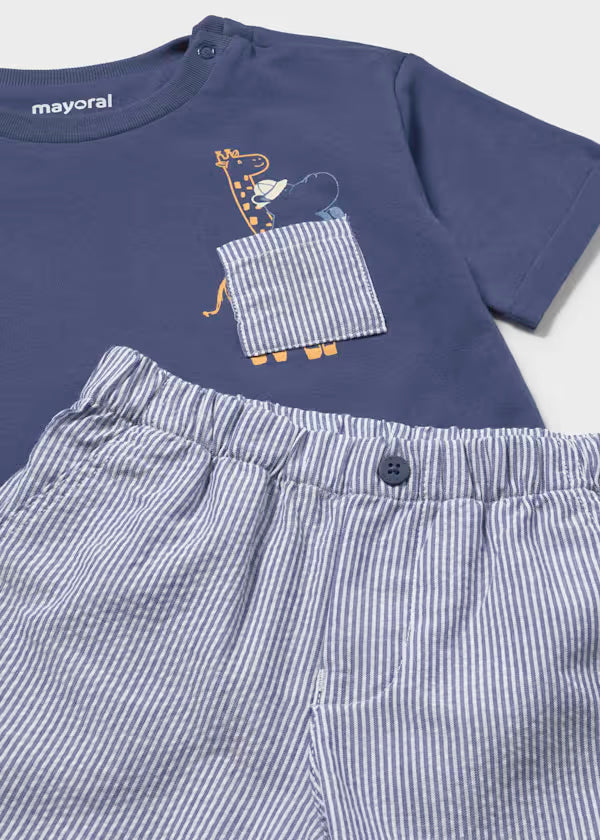 Conjunto bermuda y camiseta algodón, azul capri bebé