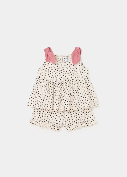 conjunto 2 piezas bambula puntos moños rosas en los hombros