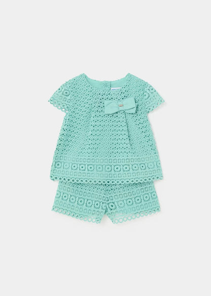 conjunto 2 piezas guipur color agua
