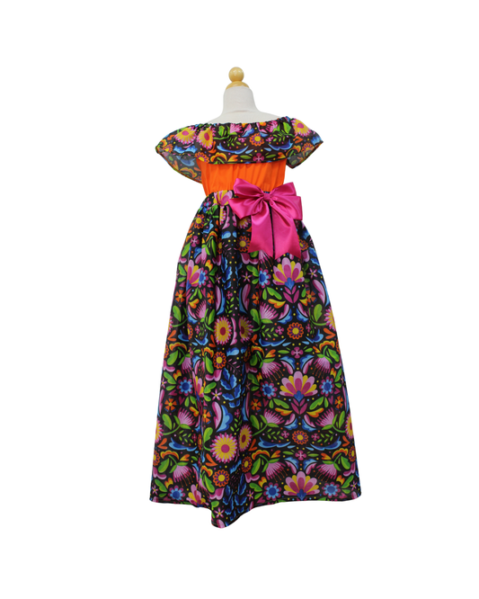 SET FALDA ADELITA FLORES BLUSA CAMPESINA NARANJA OLAN FLORES