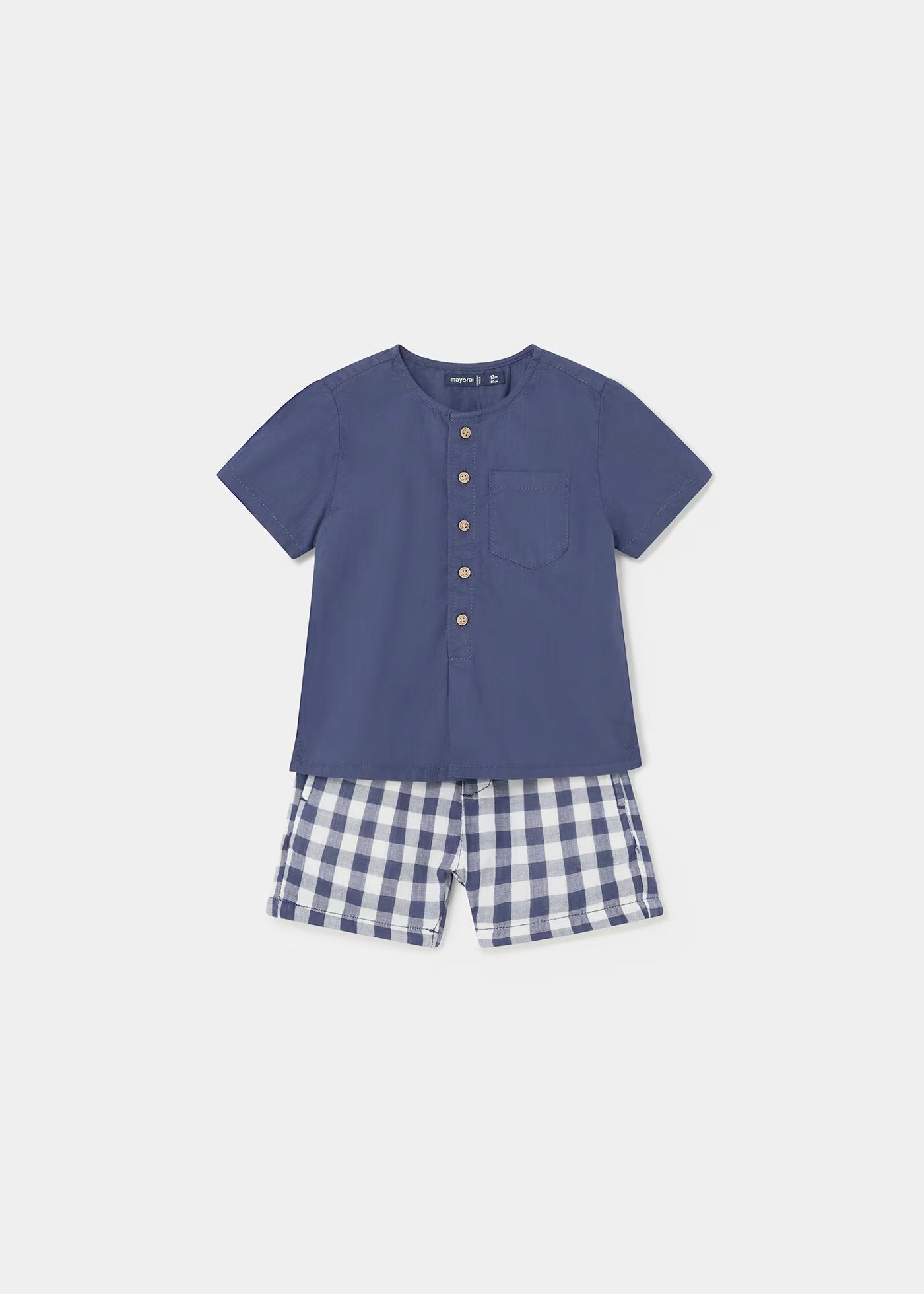 conjunto camisa cuello redondo y short a cuadros mayoral