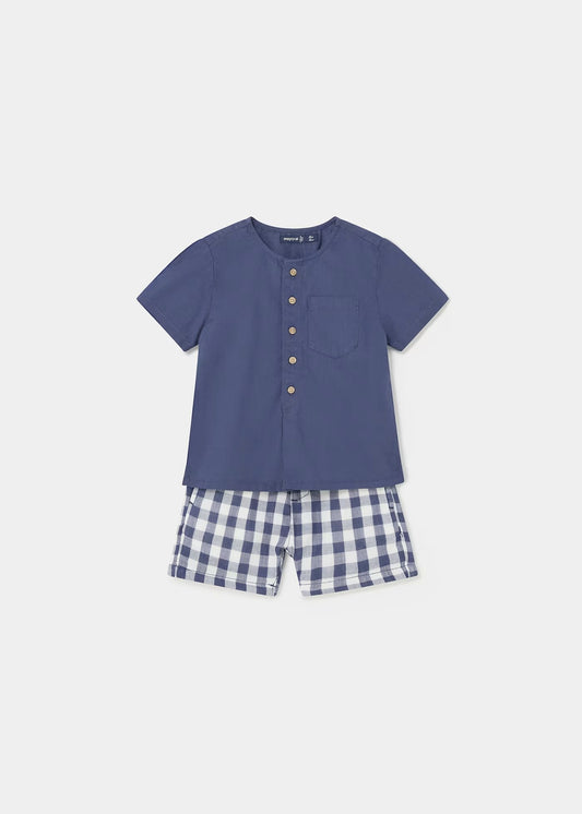 conjunto camisa cuello redondo y short a cuadros mayoral