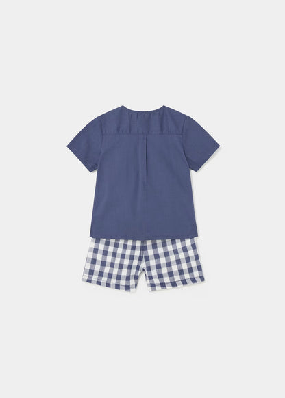 conjunto camisa cuello redondo y short a cuadros mayoral