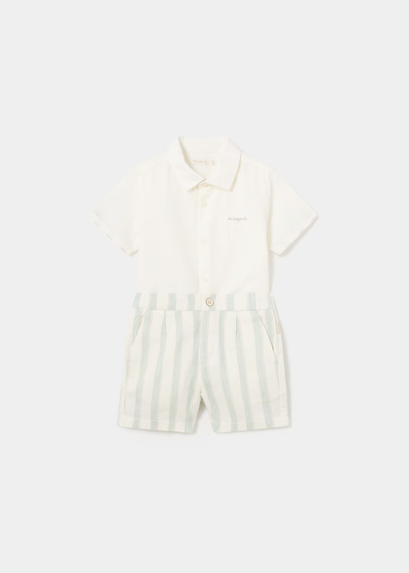 conjunto eucalipto camisa crudo short rayas verde, mayoral