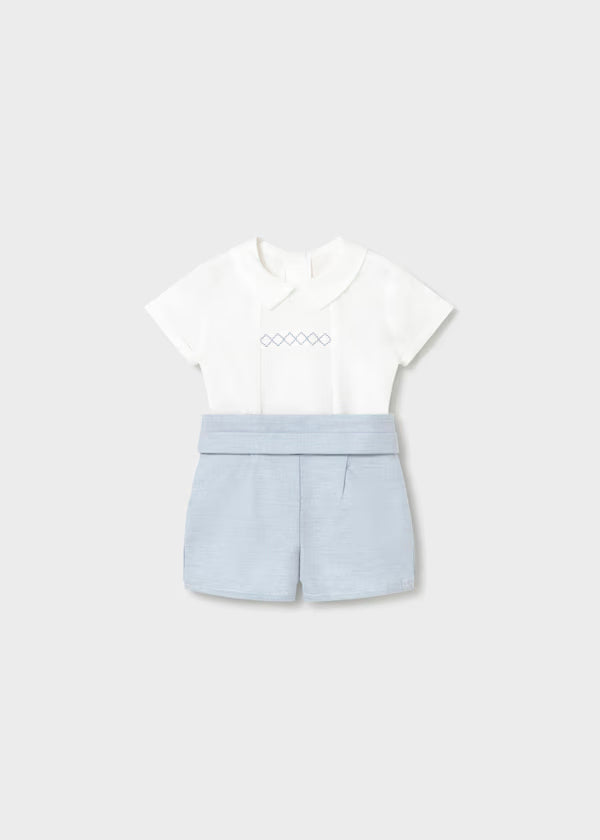 Conjunto ceremonia pantalón corto y camisa recién nacido
